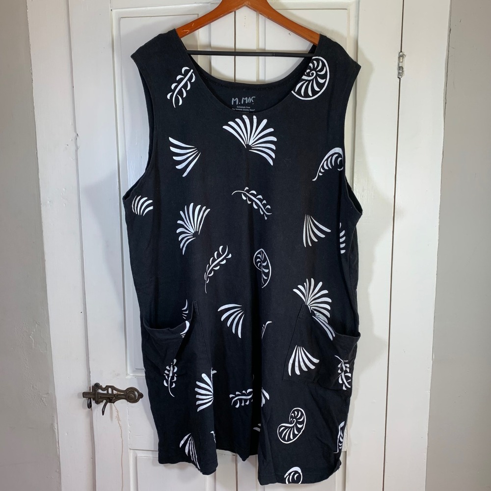 M.Mac Vermont Country Store Black White Print Sleeveless Dress 4X Plus Size‎